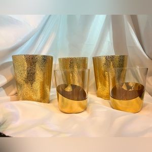 5 Vintage MCM - Gold Dipped and Gold Flaked Bar Glasses (3- 4.5 Inch & 2 3 Inch)